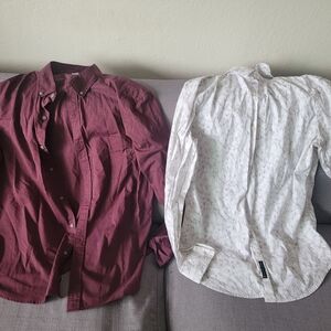 Men's Burgundy and White Casual Button Down Shirts